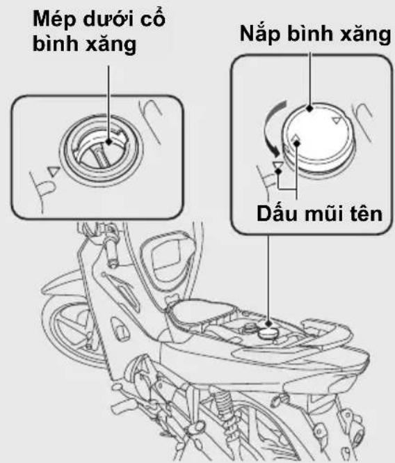 Mép dưới cổ bình xăng Nắp bình xăng Dấu mũi tên