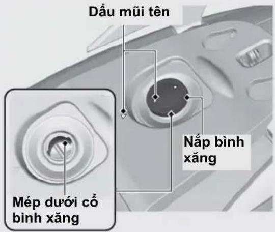 Dấu mũi tên Nắp bình xăng Mép dưới cổ bình xăng