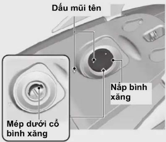 Dấu mũi tên Nắp bình xăng Mép dưới cổ bình xăng