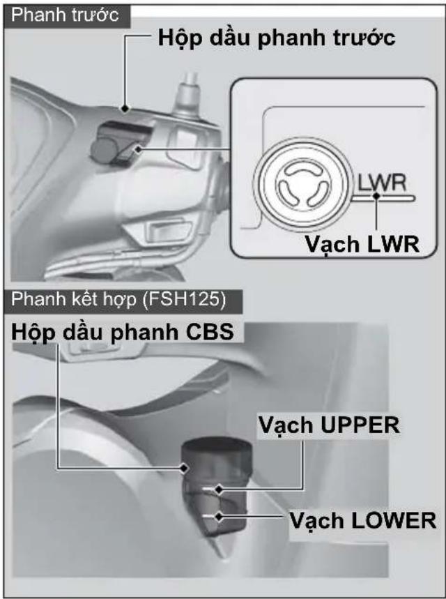 Phanh trước Hộp dầu phanh trước LWR Vạch LWR Phanh kết hợp (FSH125) Hộp dầu phanh CBS Vạch UPPER Vạch LOWER