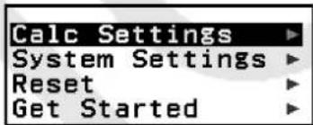 Calc Settings System Settings Reset Get Started