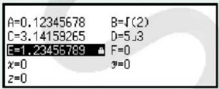 A=0.12345678 B=J(2) C=3.14159265 D=5 3 E=1.23456789 F=0 x=0 y=0 z=0