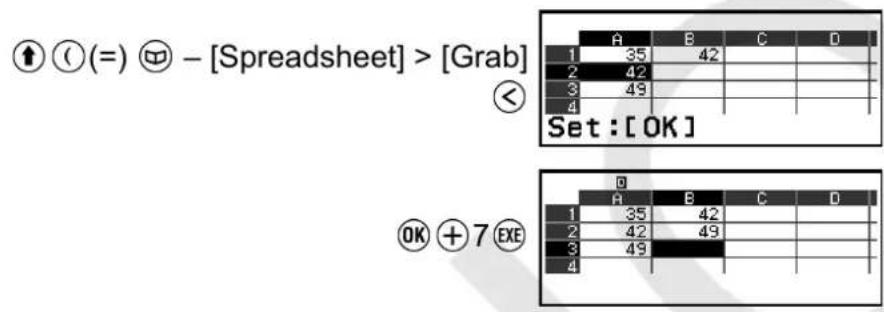 ① Ⓤ(=) Ⓥ – [Spreadsheet] > [Grab] ② Set : [OK] OK +7 EXE