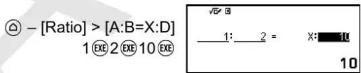 △ - [Ratio] > [A:B=X:D] 1⑨E2⑨E10⑨E √□ □ _1: _2 = X: 10 10