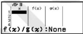 √0 0 x | f(x) | g(x) 1 2 3 4 f(x)/g(x): None