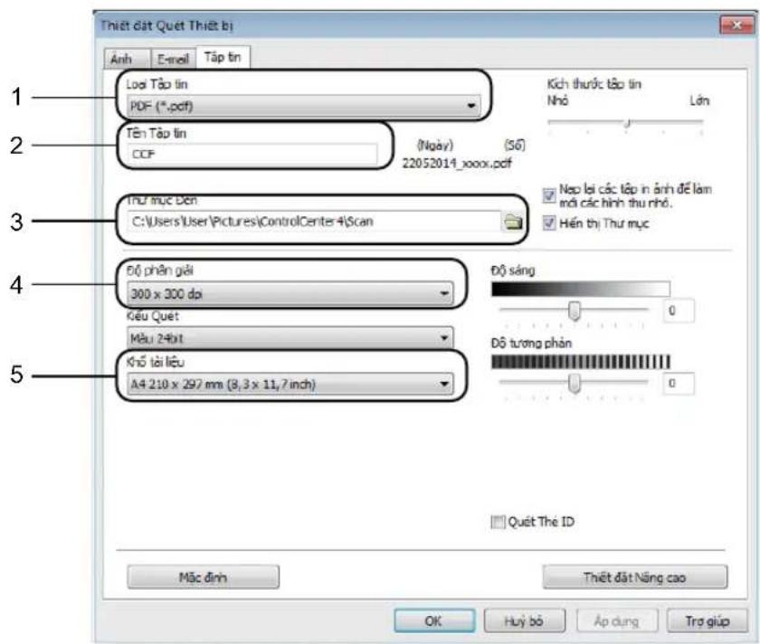 Thiết đặt Quêt Thiết bị Anh Email Tạp tin Loa Tảo tin PDF (*.pdf) Tên Tảo tin CCP (Ngày) (Số) 22052014_xxxx.pdf Kích thước tảo tin Nhỏ Lớn Thư mục Đenk C:\Users\User\Pictures\ControlCenter4\Scan Nap lại các tạp in ảnh để làm mã các hình thu nhỏ. Hiến thị Thư mục 60 phần giải 300 x 300 dpi Kêu Quet Mêu 24bit Khň tài liệu A4 210 x 297 mm (8, 3 x 11, 7 inch) Độ sáng 0 Độ tương phản 0 Quêt Thẻ ID Mãc dinh Thiết đặt Năng cao OK Hủy bỏ Áp dung Trà giúp