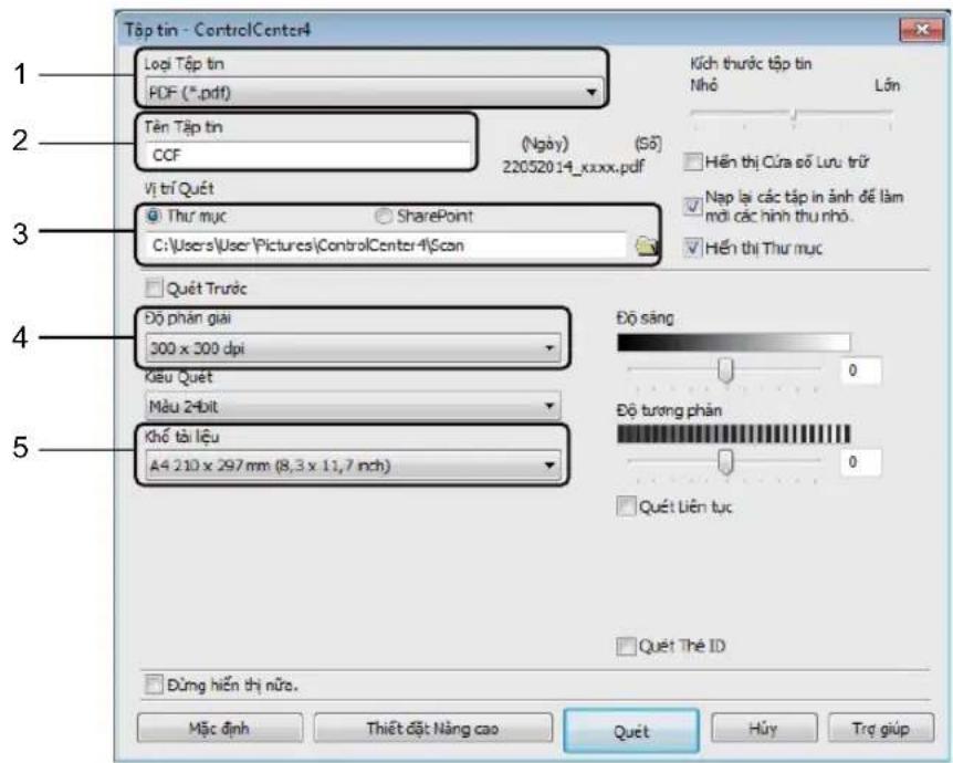 Tạp tin - ControlCenter4 Logi Tập tin PDF (*.pdf) Tên Tập tin CCF Vi trí Quét Thư mục SharePoint C:\Users\User\Pictures\ControlCenter4\Scan Quét Trước Độ phản giai 300 x 300 dpi Kieu Quét Màu 2-bit Khế tài liệu A4 210 x 297 mm (8,3 x 11,7 inch) Kích thước tập tin Nhỏ Lớn Hiên thị Cửa số Lưu trữ Nap lại các tập in ảnh để làm mài các hình thu nhỏ. Hiên thị Thư mục Độ sáng 0 Độ tương phản 0 Quét Liên tục Quét Thẻ ID Đường hiến thị nữo. Mặc định Thiết đặt Nàng cao Quét Hủy Trợ giúp