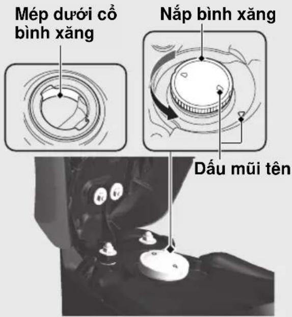 Mép dưới cổ bình xăng Nắp bình xăng Dấu mũi tên
