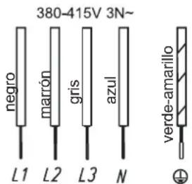 380-415V 3N~ đen nâu xám xanh L1 L2 L3 N xanh-vàng