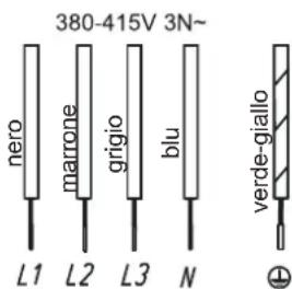 380-415V 3N~ đen nâu xám xanh dương L1 L2 L3 N xanh lá-vàng