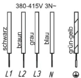 380-415V 3N~ đen nâu xám xanh dương L1 L2 L3 N xanh lá-vàng