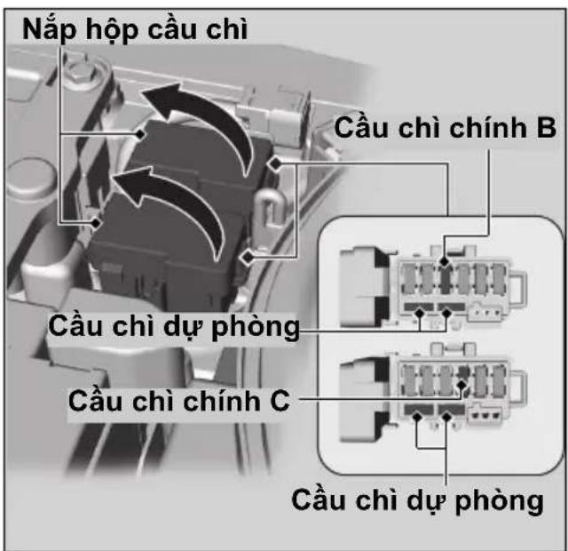 Nắp hợp cầu chì Cầu chì chính B Cầu chì dự phòng Cầu chì chính C Cầu chì dự phòng