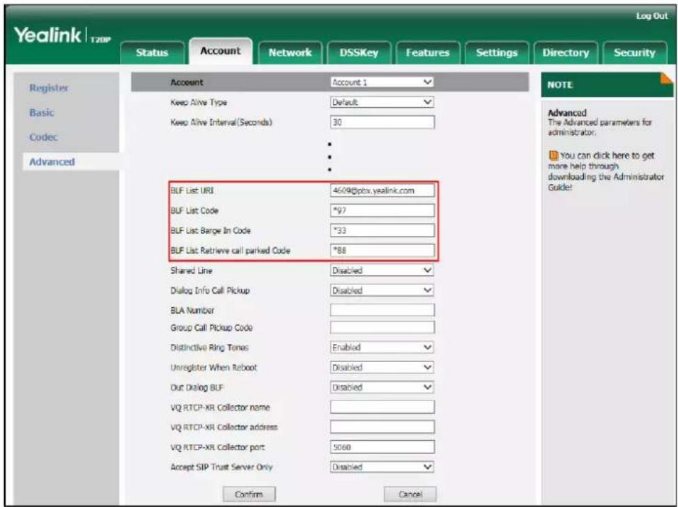 Yealink SIP-T20p - To configure BLF List settings via web user interface: - 1