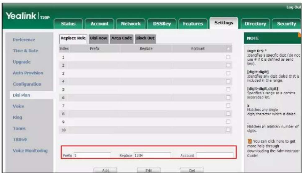Yealink SIP-T20p - Replace Rule - 1