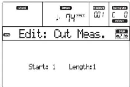 KORG MicroARRANGER - PAGE 21 - EDIT: CUT MEASURES - 1