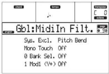 KORG MicroARRANGER - PAGE 9 - MIDI IN FILTERS - 1