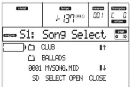 KORG MicroARRANGER - SONG SELECT PAGE - 1
