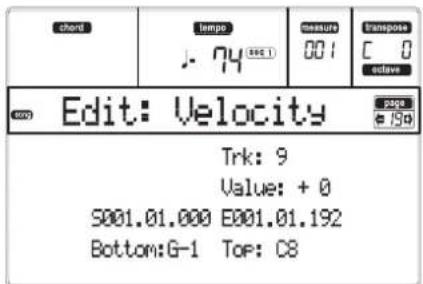 KORG MicroARRANGER - PAGE 19 - EDIT: VELOCITY - 1