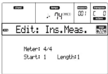 KORG MicroARRANGER - PAGE 22 - EDIT: INSERT MEASURES - 1