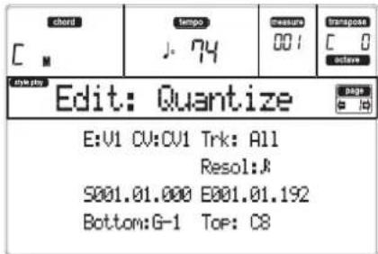 KORG MicroARRANGER - PAGE 1 - EDIT: QUANTIZE - 1