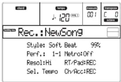 KORG MicroARRANGER - Select the Realtime recording mode. - 1