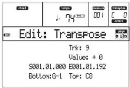 KORG MicroARRANGER - PAGE 18 - EDIT: TRANSPOSE - 1