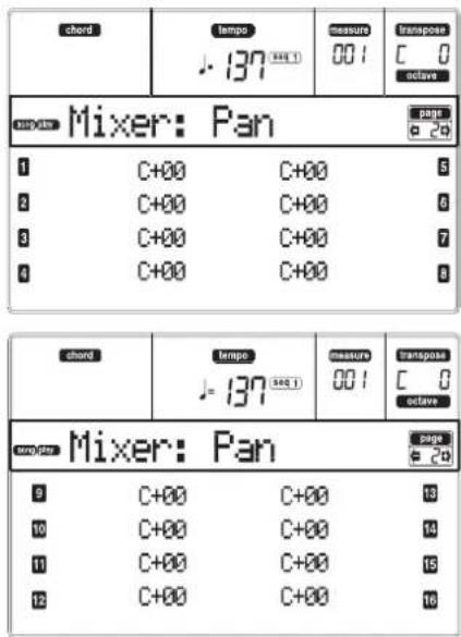 KORG MicroARRANGER - PAGE 2 - MIXER: PAN - 1