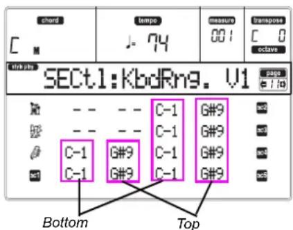 KORG MicroARRANGER - PAGE 11 - STYLE ELEMENT CONTROLS: KEYBOARD RANGE - 1