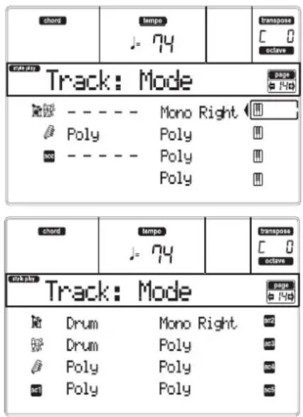 KORG MicroARRANGER - PAGE 14 - TRACK: MODE - 1