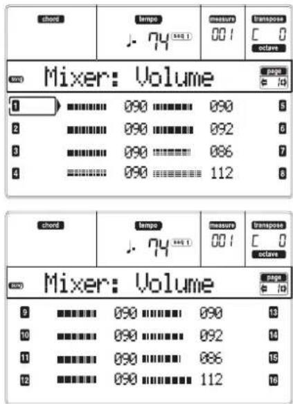 KORG MicroARRANGER - PAGE 1 - MIXER: VOLUME - 1