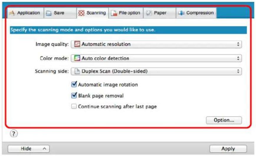 FUJITSU ScanSnap iX500 - Change the scan settings in each tab. - 1
