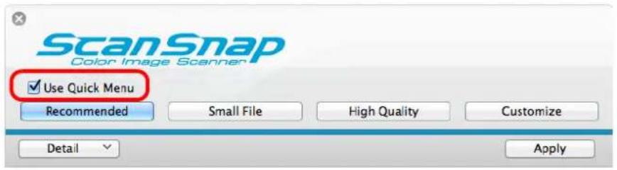 FUJITSU ScanSnap iX500 - Select the [Use Quick Menu] checkbox. - 1