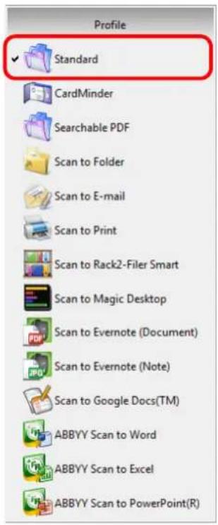 FUJITSU ScanSnap iX500 - Select [Standard] from the Right-Click Menu. - 1