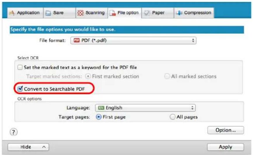 FUJITSU ScanSnap iX500 - Select the [Convert to Searchable PDF] checkbox. - 1
