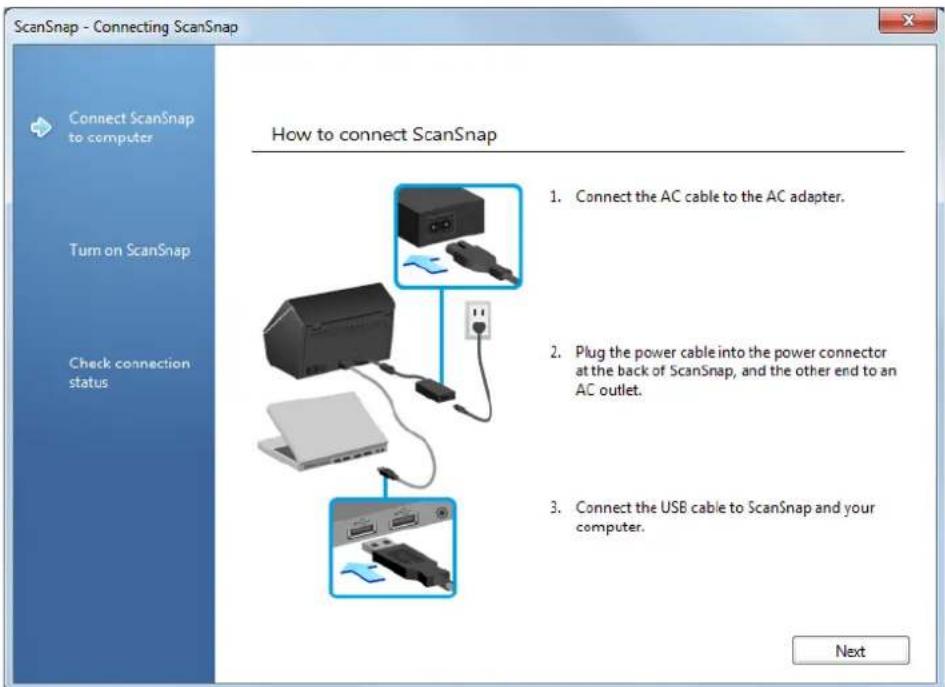 FUJITSU ScanSnap iX500 - Follow the instructions on the screen to check the connection between the ScanSnap and the computer. - 1