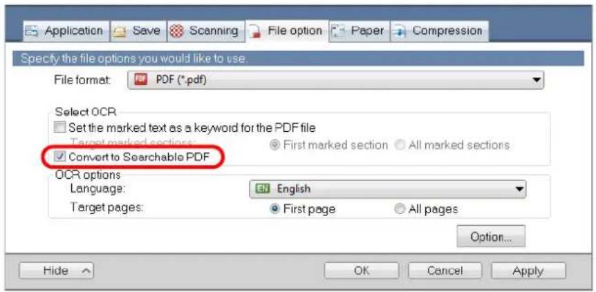 FUJITSU ScanSnap iX500 - Select the [Convert to Searchable PDF] check box. - 1