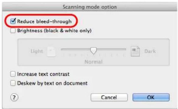 FUJITSU ScanSnap iX500 - Select the [Reduce bleed-through] checkbox. - 1