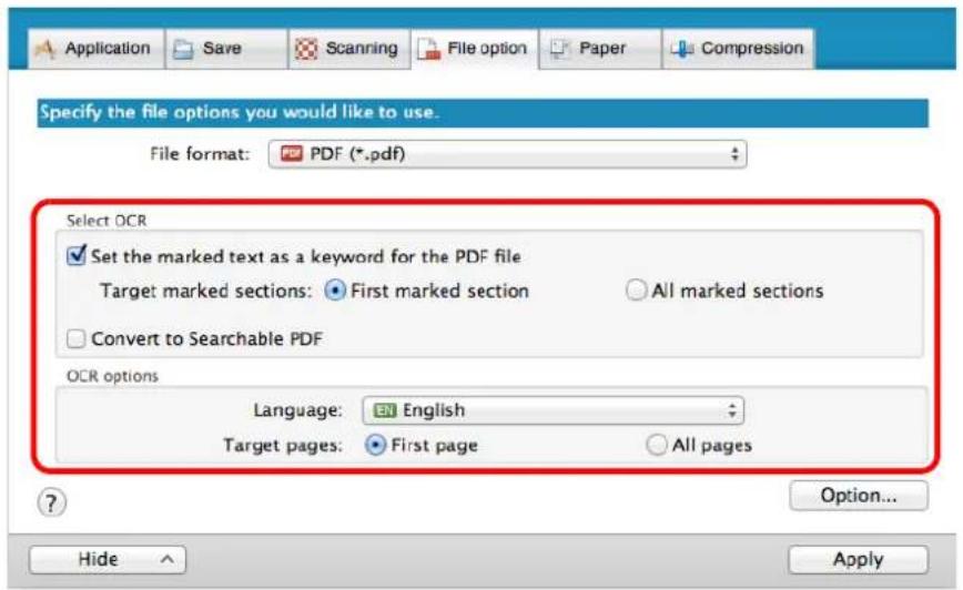 FUJITSU ScanSnap iX500 - Select the [Set the marked text as a keyword for the PDF file] checkbox. - 1