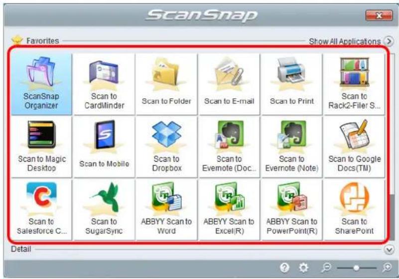 FUJITSU ScanSnap iX500 - In the Quick Menu, click the icon of the application to link with ScanSnap Manager. - 1