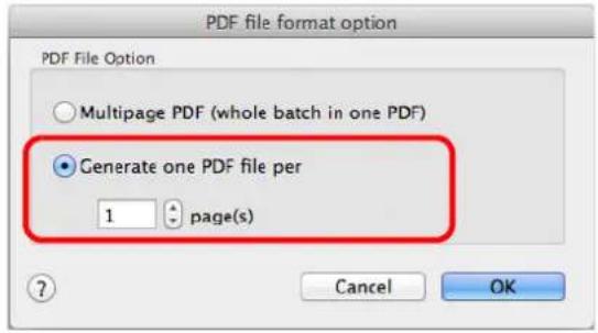 FUJITSU ScanSnap iX500 - Select [Generate one PDF file per (n) page(s)] and enter the number of pages to split. - 1