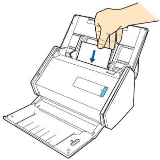FUJITSU ScanSnap iX500 - Load a business card in the ScanSnap. - 1
