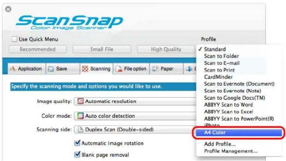 FUJITSU ScanSnap iX500 - Select a profile to change from [Profile]. - 1