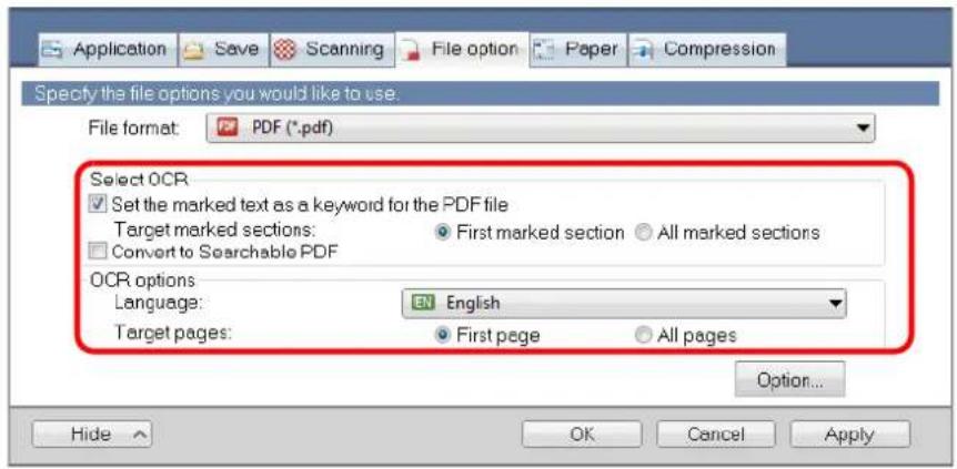 FUJITSU ScanSnap iX500 - Select the [Set the marked text as a keyword for the PDF file] check box. - 1