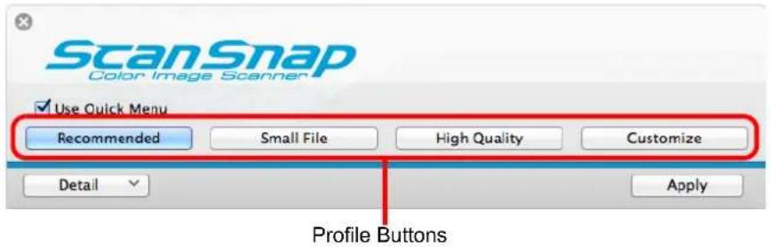 FUJITSU ScanSnap iX500 - Click one of the profile buttons. - 1