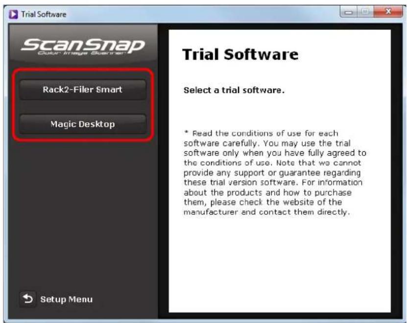 FUJITSU ScanSnap iX500 - Click the button of the trial software you want to install. - 1