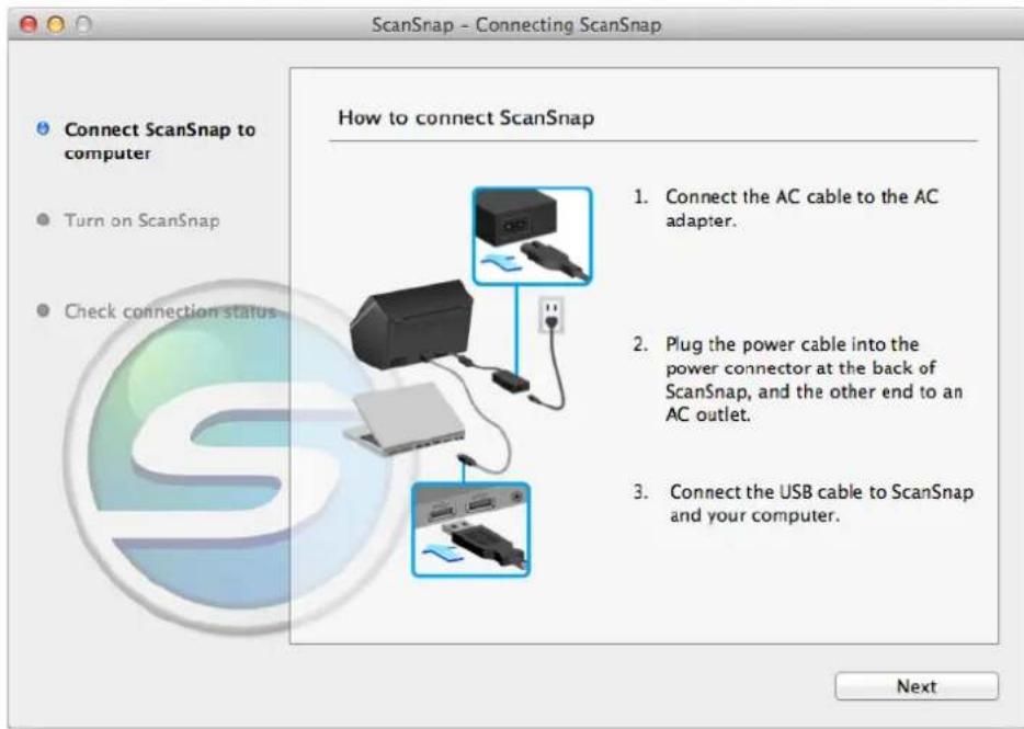 FUJITSU ScanSnap iX500 - Follow the instructions on the screen to check the connection between the ScanSnap and the computer. - 1