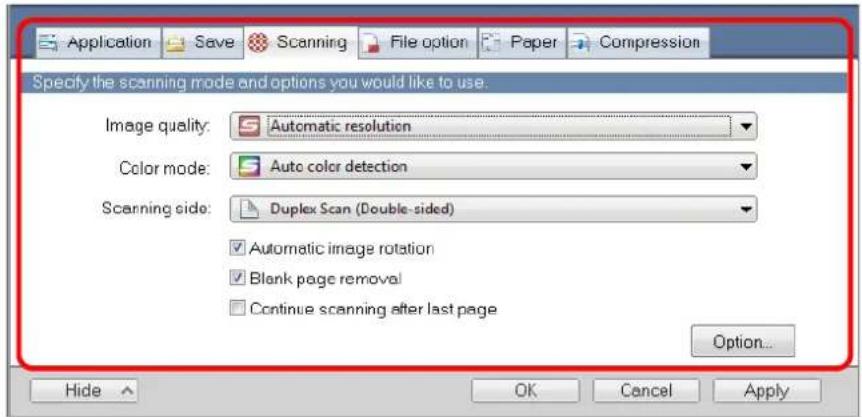 FUJITSU ScanSnap iX500 - Change the scan settings in each tab. - 1