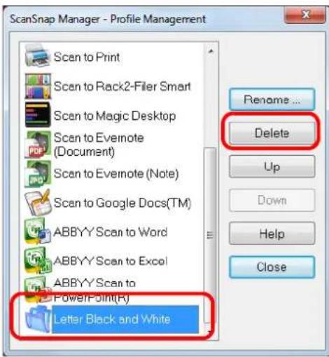 FUJITSU ScanSnap iX500 - Select a profile and click the [Delete] button. - 1