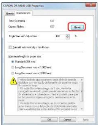 CANON imageFORMULA DR-M140 - Click the [Maintenance] tab and then select [Reset]. - 1