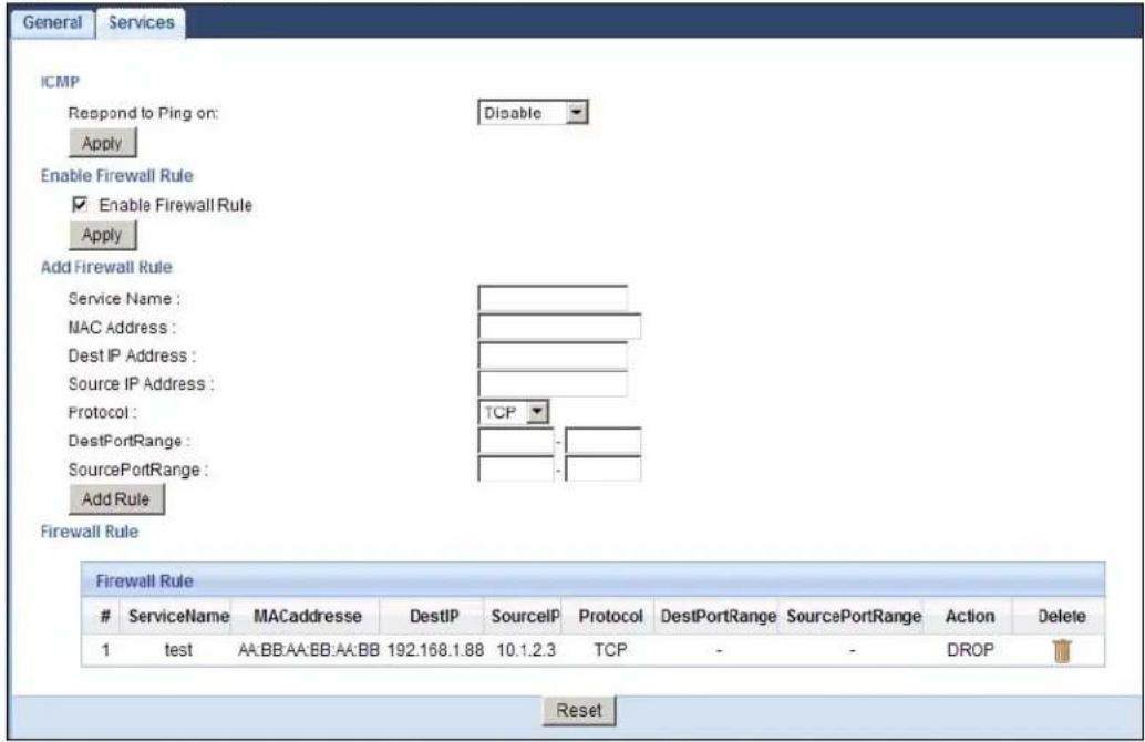 ZYXEL NBG5715 - The Firewall Services Screen - 1